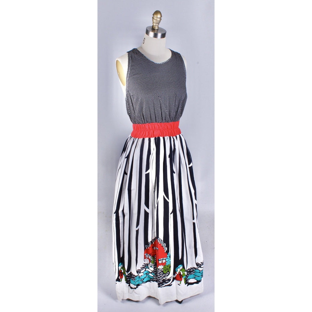 Fun Sundress Maxi Hansel & Gretel Fairy Tale Print 1970s Cotton Leisure Lovers dress The Best Vintage Clothing