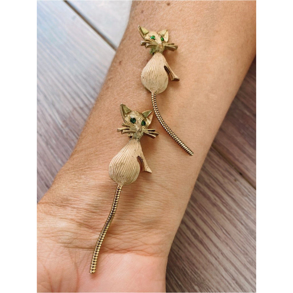 Vintage Gold Tone Cool Kitties Cat Brooches Scatter Pins 1960s Green Eyes On Sale The Best Vintage Clothing