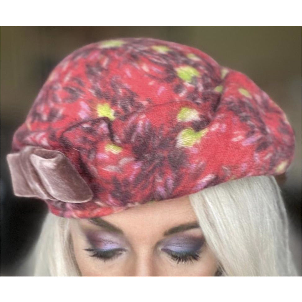 Vintage Ladies Hat Asymmetrical Printed Velvet Salmon Tones 1950S Hats The Best Vintage Clothing