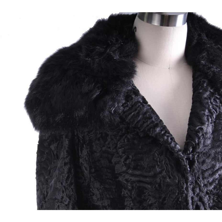 VTG 1970s Pierre Balmain Astrakhan Fur Coat w/ Belt Jet Black Luxury Paris Label coat Balmain