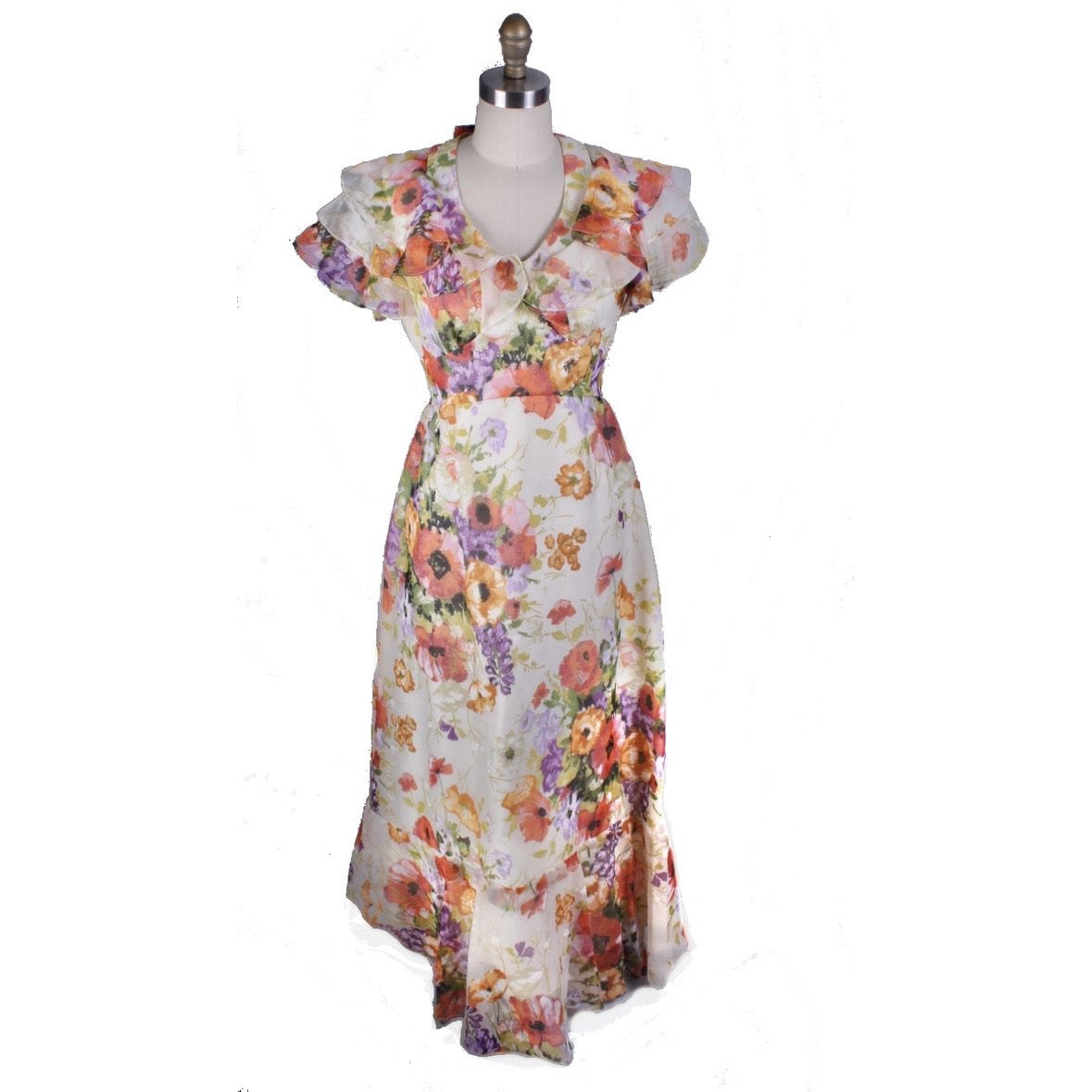 VTG FLoral 1970s Maxi Cottagecore Dress Gown Poppies Sz S/M Romantic 1930s look New Arrivals The Best Vintage Clothing