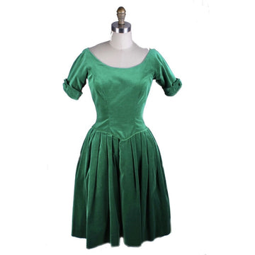 Full Skirted Vintage Green Velvet Party Dress 1950S 34-26-Free S Joy T ...