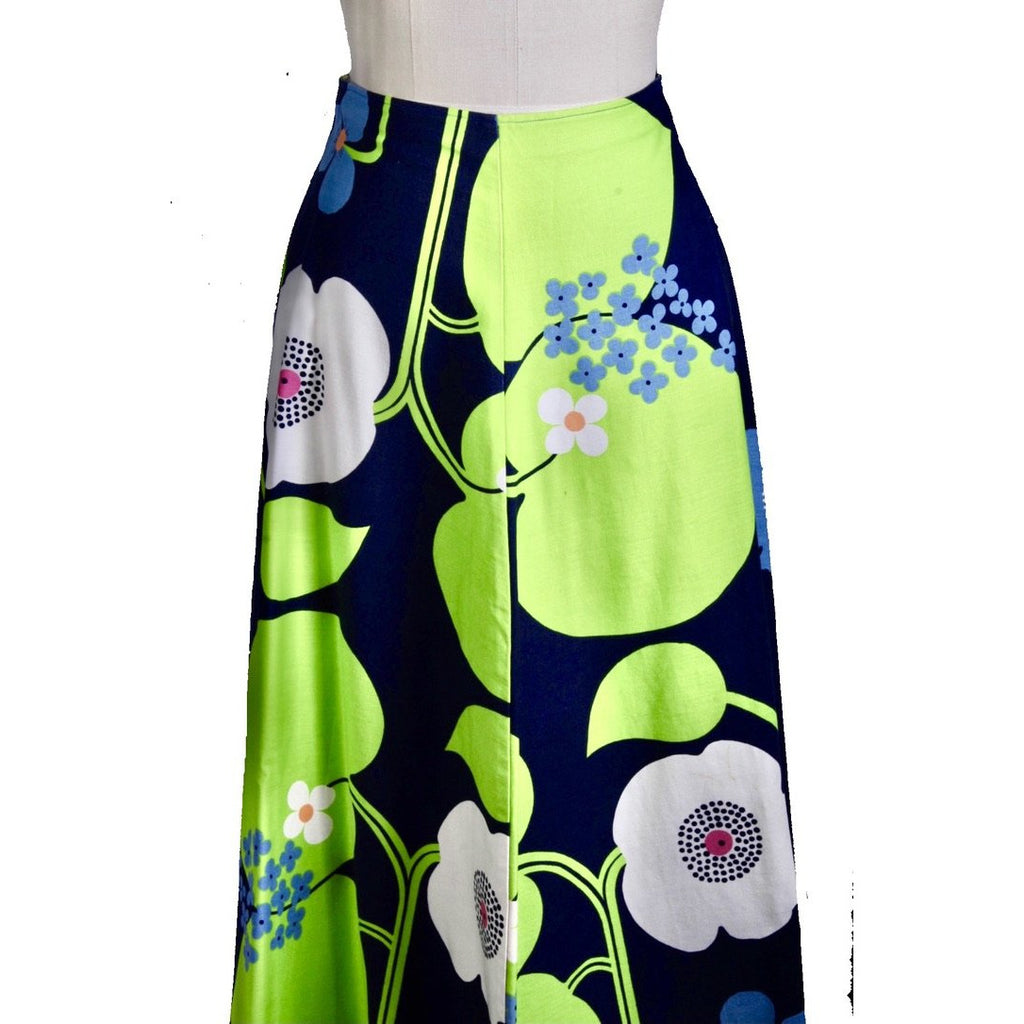 Vintage Pia & Paula Cotton Maxi Skirt Mod 1960s Big Floral A Line Womens 30" Waist marimekko The Best Vintage Clothing