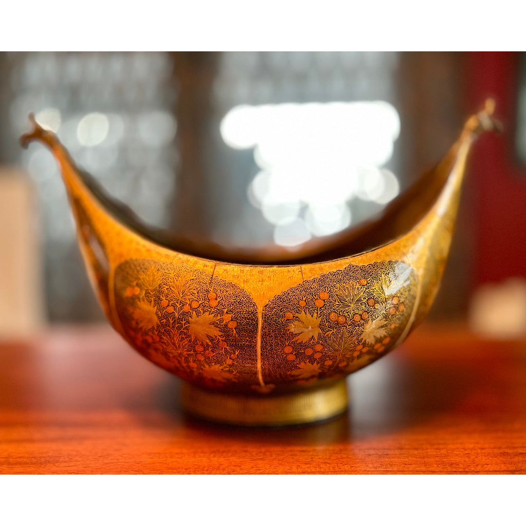 Vintage Hand Painted Gilt Polychrome Lacquer Boat Shaped Bowl Suffering Moses Cart2cart The Best Vintage Clothing