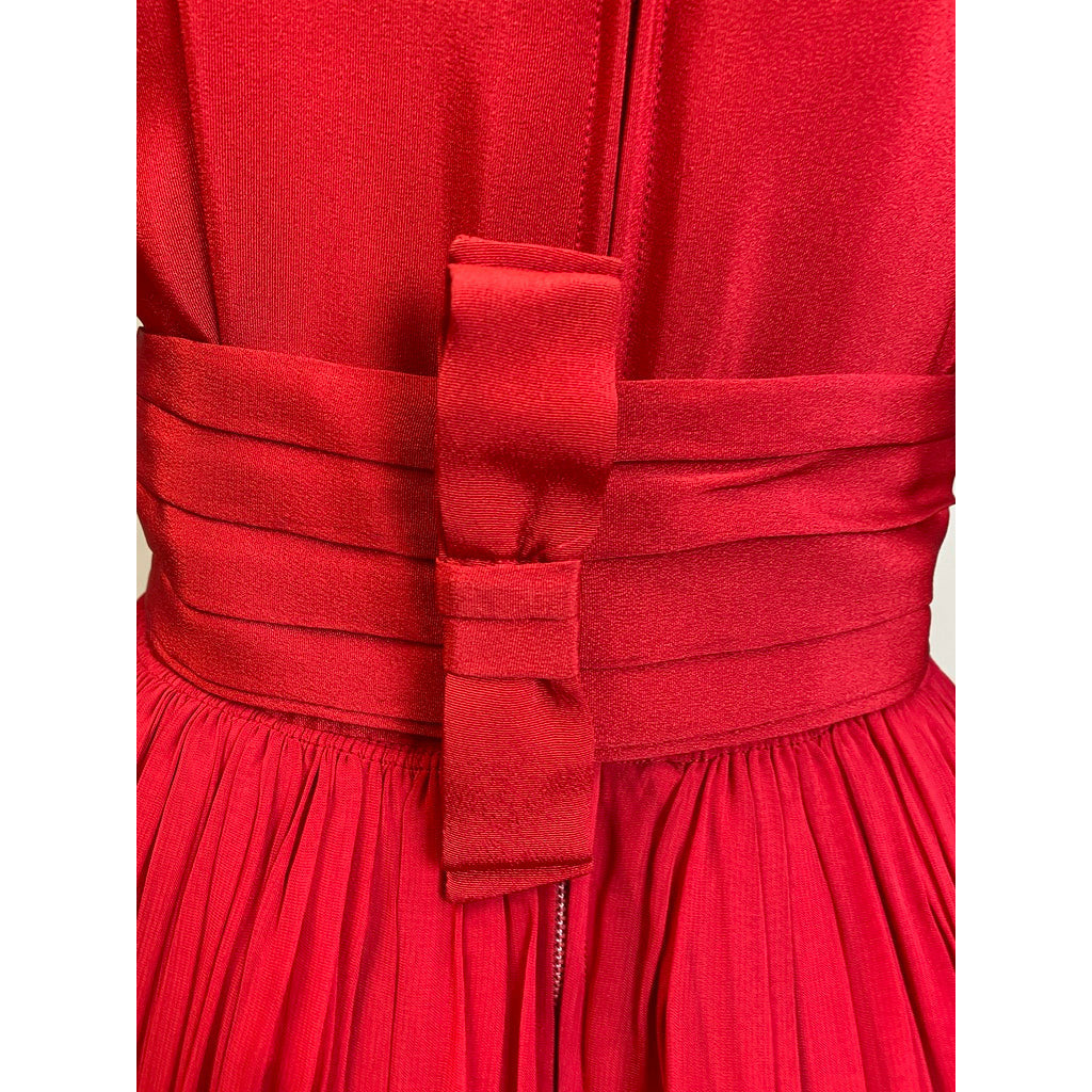 1940s Vintage Cocktail Dress Red L'Aiglon Wide Waist Sheer Skirt Sleek M Dresses The Best Vintage Clothing