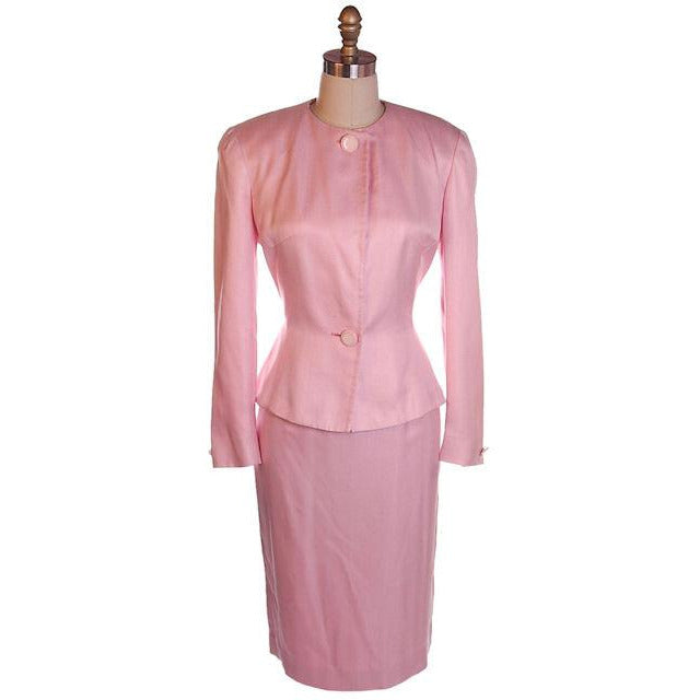 Vintage 1980s Ladies Suit Pink Silk Herbert Grossman Sz 8 - The Best Vintage Clothing
 - 1