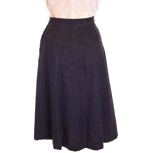 VTG 1940s Skirt Charcoal Grey Wool A-Line Arrow Applique Waist 25 S Johnnye Jr Cart2cart vendor-unknown