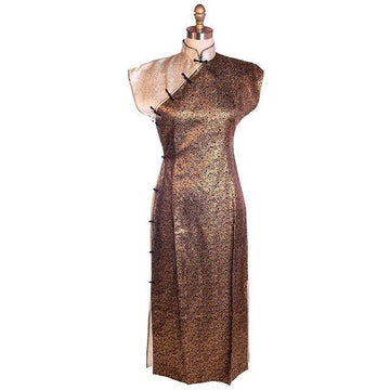 Vintage 1950s Metallic Cheongsam Copper Brown Damask Dress  34-28-37 - The Best Vintage Clothing
 - 1