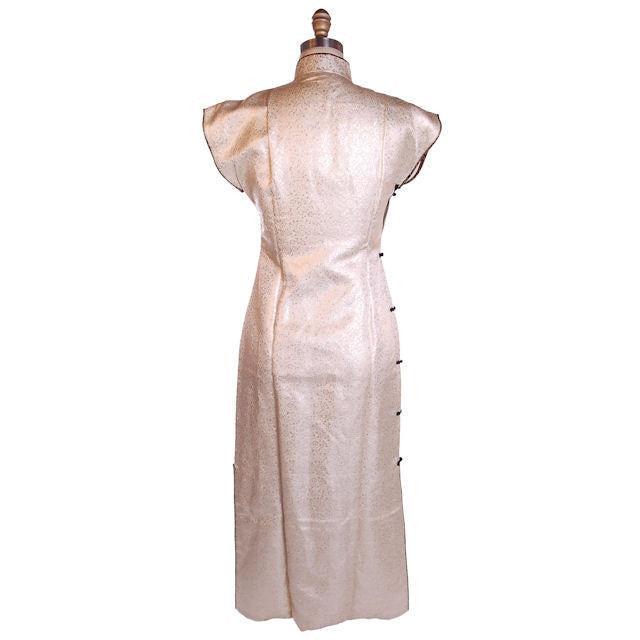 Vintage 1950s Metallic Cheongsam Qipao Copper Brown Damask Dress 34-28-37 Cart2cart The Best Vintage Clothing