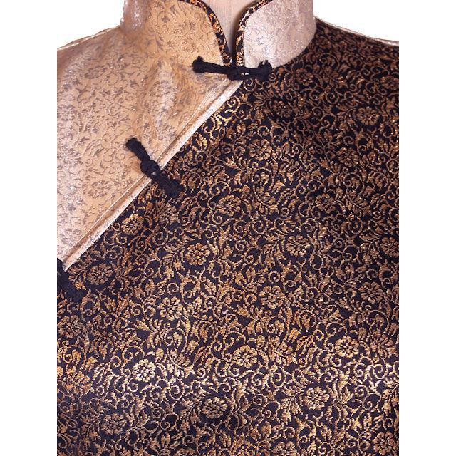 Vintage 1950s Metallic Cheongsam Qipao Copper Brown Damask Dress 34-28-37 Cart2cart The Best Vintage Clothing