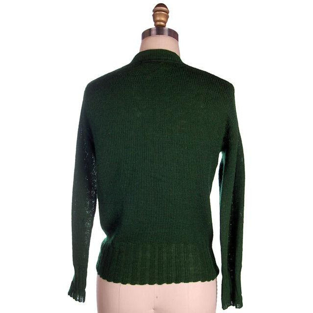 Vintage Cardigan Sweater Wool Knit Green 1940s 4" Ribbed Waistband Distressed M Women's,Men's Vintage Terry Turner