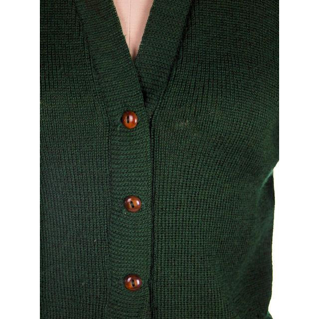 Vintage Cardigan Sweater Wool Knit Green 1940s 4" Ribbed Waistband Distressed M Women's,Men's Vintage Terry Turner