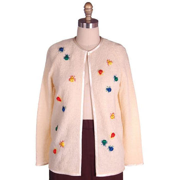 Vintage Cardigan Sweater w/ Cute Embroidered Lady Bugs all Over Size M 1960s - The Best Vintage Clothing
 - 1