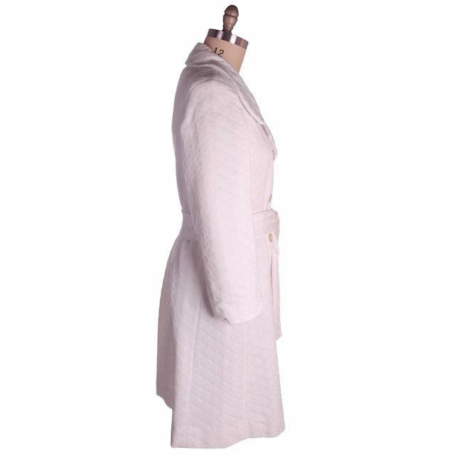 Vintage Textured White Poly Knit Trench Coat 1970s 44-42-52 Women's The Best Vintage Clothing