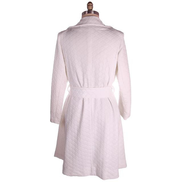 Vintage Textured White Poly Knit Trench Coat 1970s 44-42-52 Women's The Best Vintage Clothing