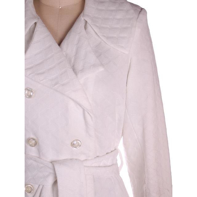 Vintage Textured White Poly Knit Trench Coat 1970s 44-42-52 Women's The Best Vintage Clothing