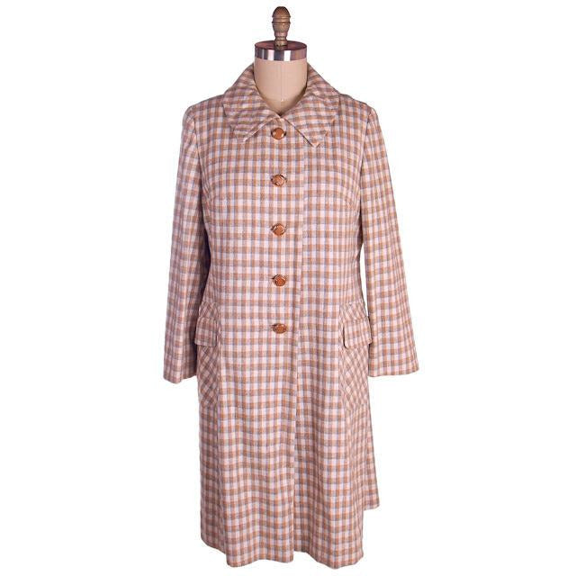 Vintage Ladies Spring Coat Late 1960s Plaid Gray Peach Flattering 44-44-48 - The Best Vintage Clothing
 - 1