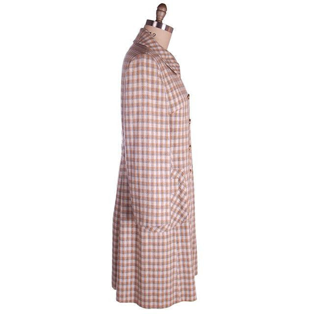 VTG 1970s Bromleigh Plaid Spring Coat Linen Silk Blend Gray Tan Sz L 44 Bust Cart2cart The Best Vintage Clothing