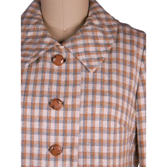 VTG 1970s Bromleigh Plaid Spring Coat Linen Silk Blend Gray Tan Sz L 44 Bust Cart2cart The Best Vintage Clothing