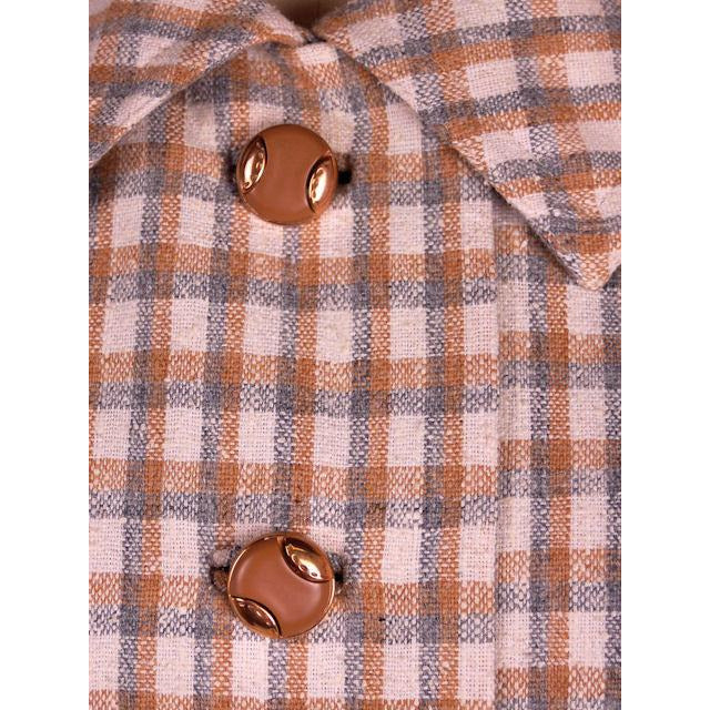 VTG 1970s Bromleigh Plaid Spring Coat Linen Silk Blend Gray Tan Sz L 44 Bust Cart2cart The Best Vintage Clothing