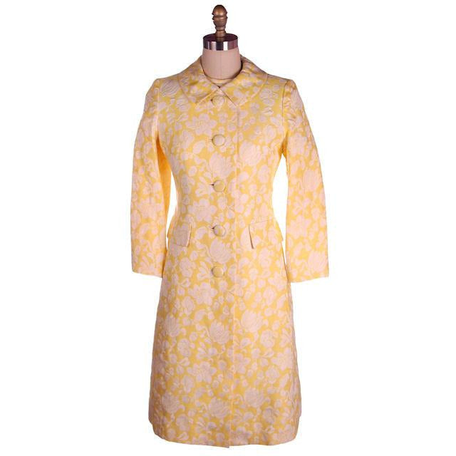 Vintage Ladies Yellow/White Brocade Coat & Dress Bergdorf Goodman 1970s 36-30-35 - The Best Vintage Clothing
 - 1