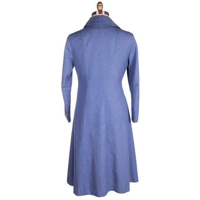 Vintage Blue Chambray Trench Coat Bright Red Lining 1970s 38-36-44 New Arrivals The Best Vintage Clothing