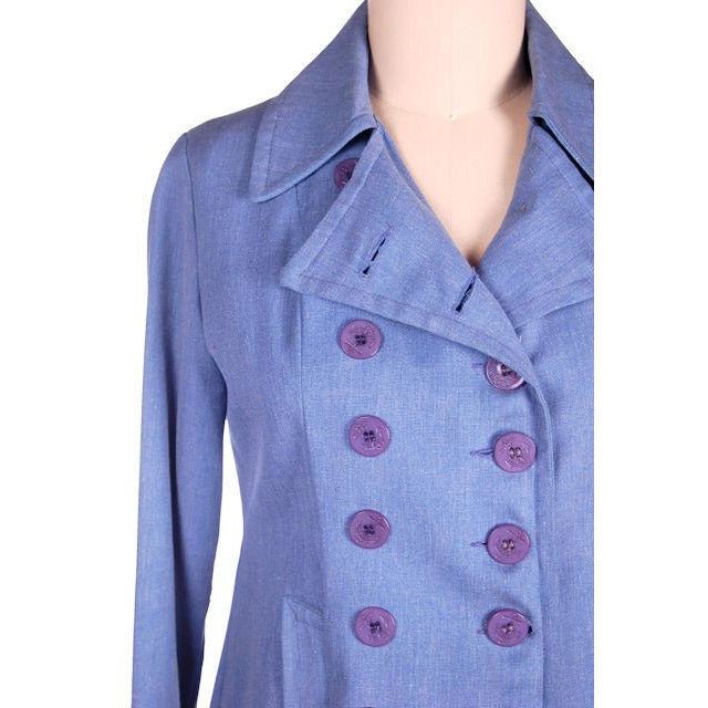 Vintage Blue Chambray Trench Coat Bright Red Lining 1970s 38-36-44 New Arrivals The Best Vintage Clothing