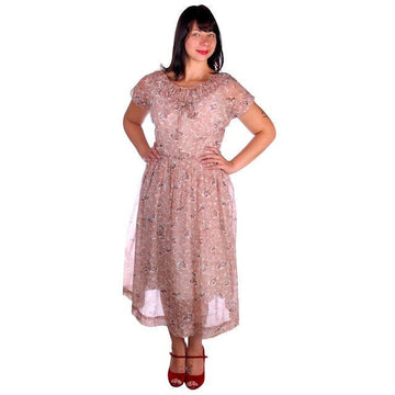 Vintage Day Dress Sheer Plisse Print Brown & White Toni Todd 1950s 38 ...
