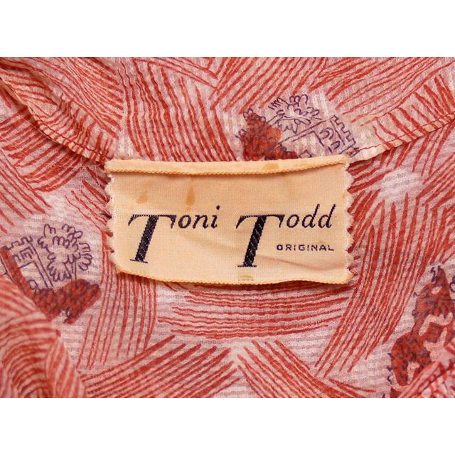 VTG 1950s Sheer Plisse Nylon House Dress Abstract Print Lucite Buttons Sz M Women's Toni Todd