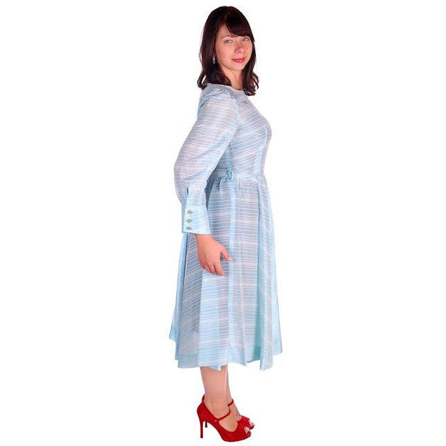Vintage MCM Light Blue Taffeta Dress Circle Skirt 1950s 39-30-Free Cart2cart The Best Vintage Clothing