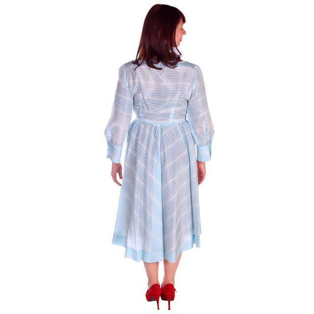 Vintage MCM Light Blue Taffeta Dress Circle Skirt 1950s 39-30-Free Cart2cart The Best Vintage Clothing