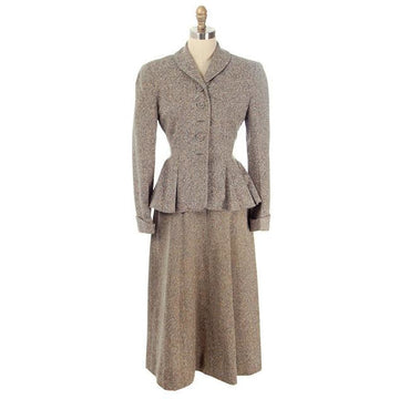 Vintage Ladies Wool Tweed Suit Peplum & A Line Skirt 1940s Medium| For Costume Women's,New Arrivals vendor-unknown