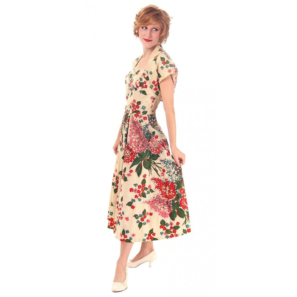 Vintage Strapless Dress Polished Printed Cotton Rhinestone Bodice 1950s Small Women's,New Arrivals The Best Vintage Clothing