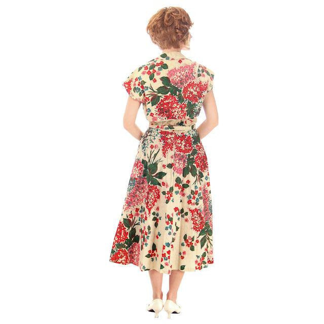 Vintage Strapless Dress Polished Printed Cotton Rhinestone Bodice 1950s Small Women's,New Arrivals The Best Vintage Clothing