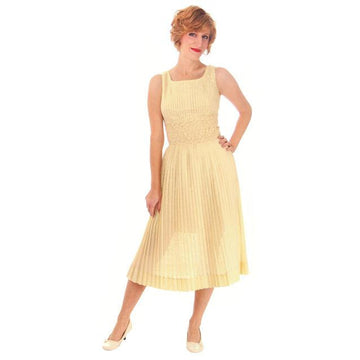 Vintage Day Dress Pale Yellow Crystal Pleated 1950s Small - The Best Vintage Clothing
 - 1