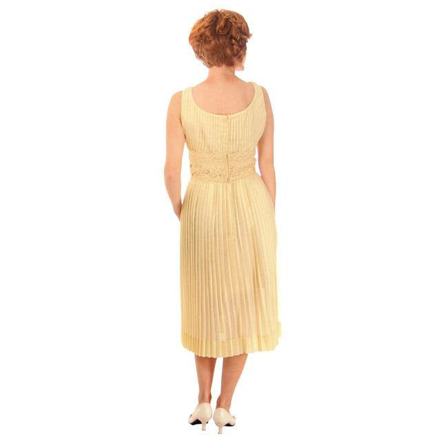 Vintage Day Dress Pale Yellow Crystal Pleated 1950s Small Women's,On Sale The Best Vintage Clothing