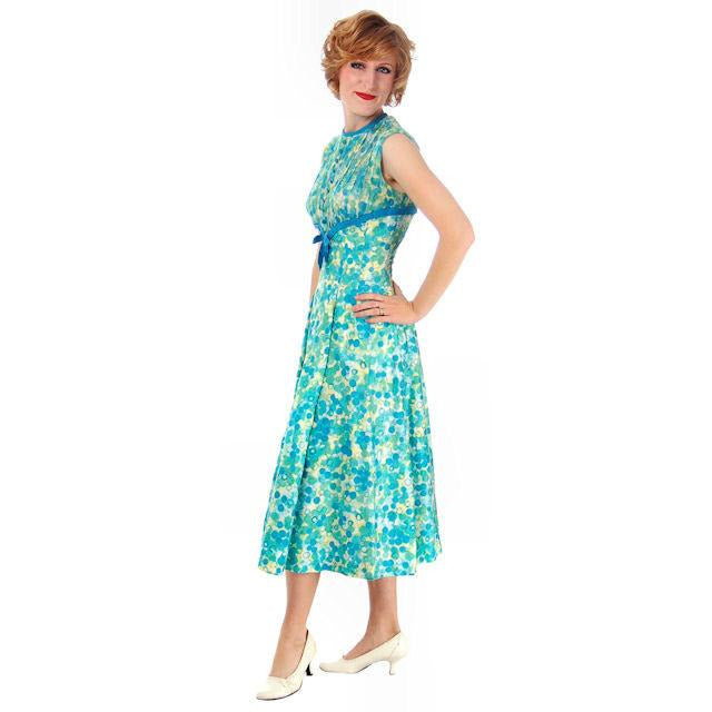 Vintage MCM Day Dress Blue/Green " Cherries" Cotton 1950s Ann Marsh Small Women's,New Arrivals The Best Vintage Clothing