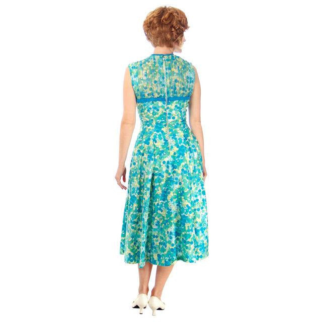 Vintage MCM Day Dress Blue/Green " Cherries" Cotton 1950s Ann Marsh Small Women's,New Arrivals The Best Vintage Clothing