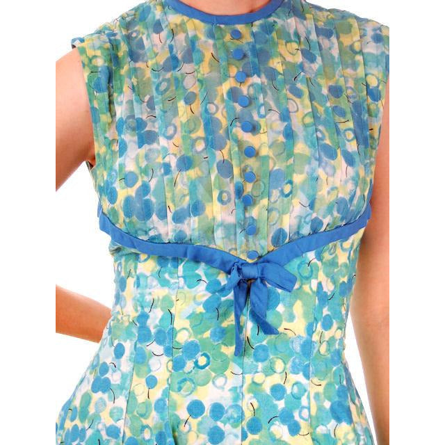 Vintage MCM Day Dress Blue/Green " Cherries" Cotton 1950s Ann Marsh Small Women's,New Arrivals The Best Vintage Clothing