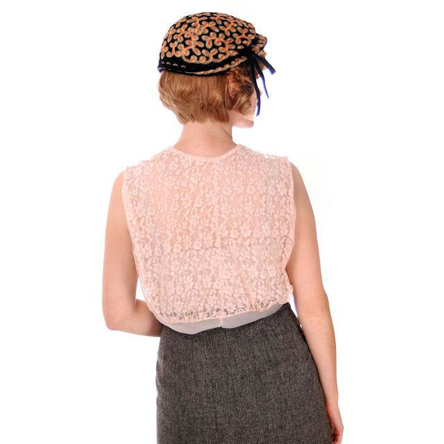 Vintage Buff Pink Sheer Nylon Lace Blouse 1950s Small Women's,New Arrivals,On Sale The Best Vintage Clothing