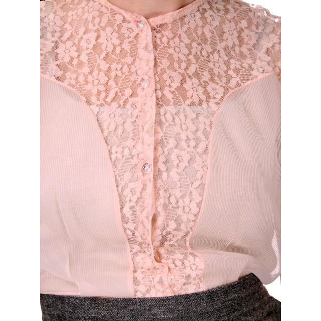 Vintage Buff Pink Sheer Nylon Lace Blouse 1950s Small Women's,New Arrivals,On Sale The Best Vintage Clothing