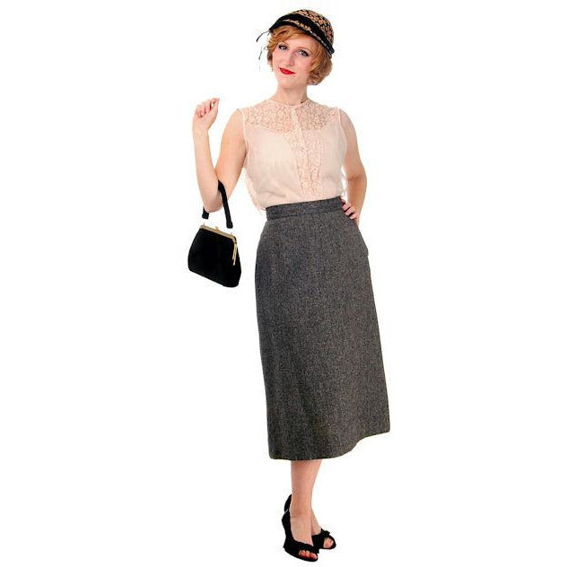 Vintage Pencil Skirt Heathered Charcoal Gray Small Late 1940s Women's,New Arrivals The Best Vintage Clothing