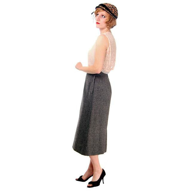 Vintage Pencil Skirt Heathered Charcoal Gray Small Late 1940s Women's,New Arrivals The Best Vintage Clothing