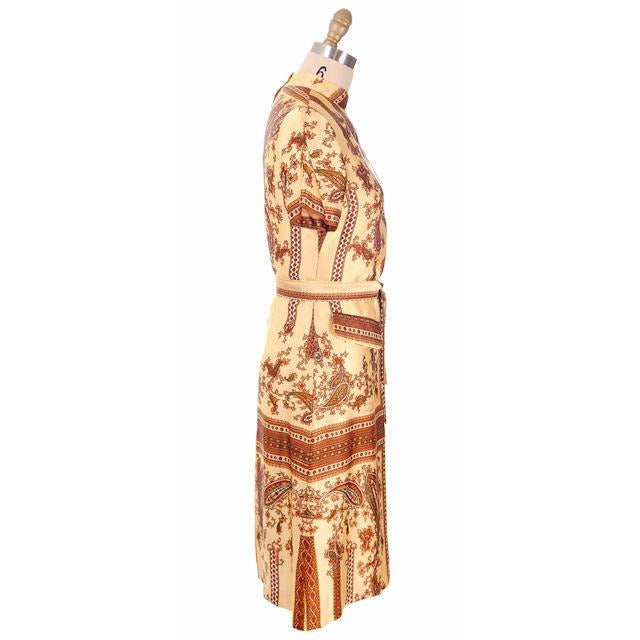 Vintage Silk Shirtwaist Day Dress "Lita" Signed Block Print 1970s Medium Women's The Best Vintage Clothing