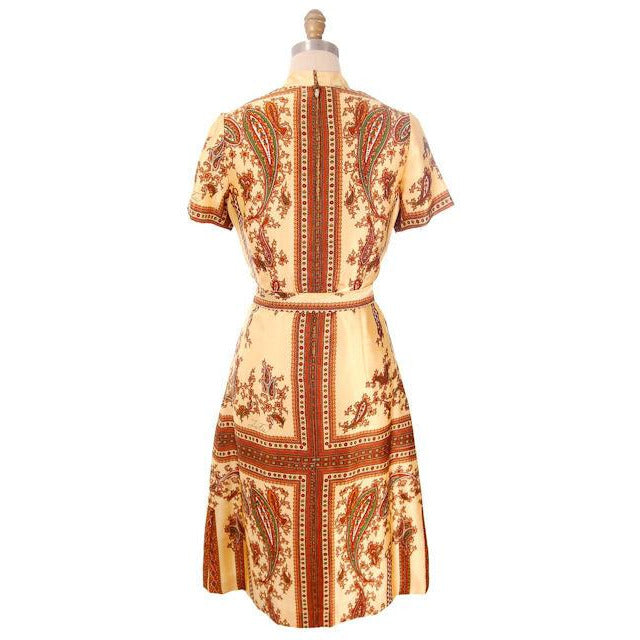 Vintage Silk Shirtwaist Day Dress "Lita" Signed Block Print 1970s Medium Women's The Best Vintage Clothing