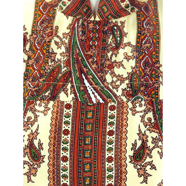 Vintage Silk Shirtwaist Day Dress "Lita" Signed Block Print 1970s Medium Women's The Best Vintage Clothing