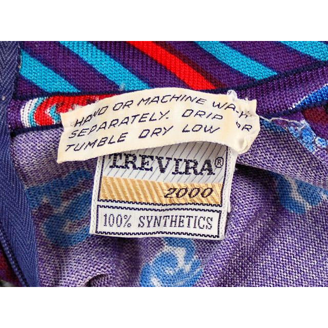 Vintage Knit Dress Goldworm Dragon Print Blue Made in Italy 1970s M-L Women's,New Arrivals Goldworm