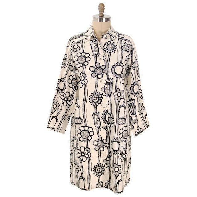 Vintage Ladies Mod Black & White Stylized Floral  Vinyl Raincoat M-L 1960s - The Best Vintage Clothing
 - 1