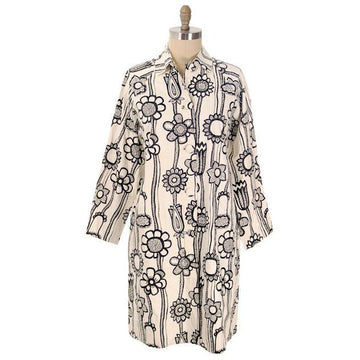 Vintage Ladies Mod Black & White Stylized Floral Vinyl Raincoat M-L 1960s Women's,New Arrivals vendor-unknown