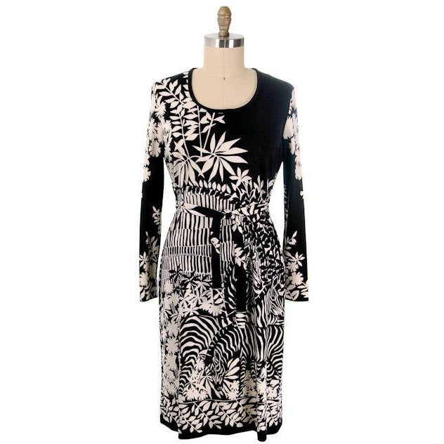 Vintage Knit Dress by Gene Berk for Paganne Black & White Zebras 1970s M-XL Women's,New Arrivals Paganne